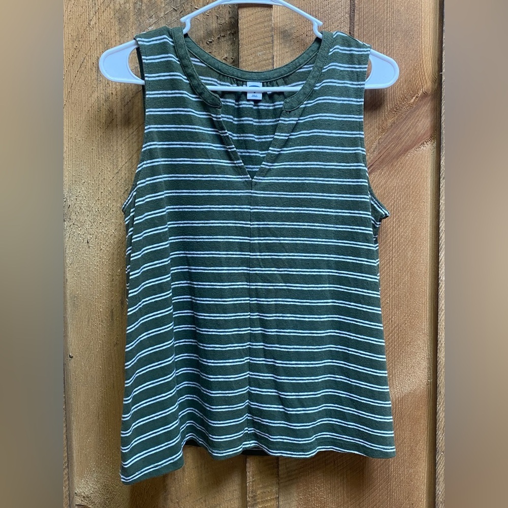 Old Navy Green White Stripe Sleeveless Tank Top Women’s Medium